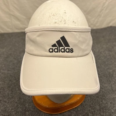 Adidas Negro Tres Rayas Logo Corredores Visera Adulto Ajustable Blanco Sombrero Foto 1 de 4