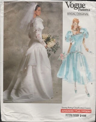 Vogue 2196 Bridal Original Size 6 8 10 Drop Waist 1980s Wedding Bridesmaid Dress - Image 1 of 3