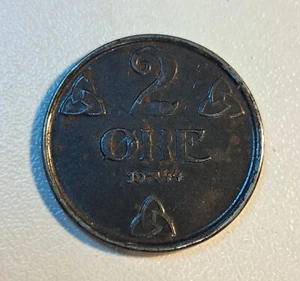 NORWAY 2 Ore 1944 Iron Vintage Old Coin Currency - Picture 1 of 2