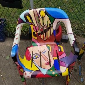 Whimsical, Backyard Hand Painted Chair With Abstract Design. One Of Kind - Picture 1 of 2