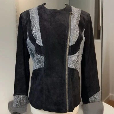 VTG Terry Lewis  70s Black Leather Jacket Womens Sz L Snakeskin Patchwork Grunge - Image 1 of 4