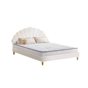 Oikiture Bed Frame with Mattress Double Size White Boucle - Picture 1 of 9