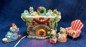 Vintage 5-TEILIGES WEIHNACHTEN KERAMIK KAMIN NACHTLICHT SET inklusive Lichtkabel - Bild 1 von 9