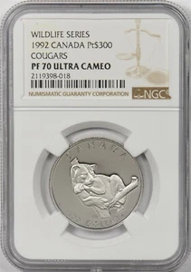 Canada 1992 300 Dollars platinum Cougar animal NGC Proof 70UC Wildlife series 1o - Picture 1 of 2