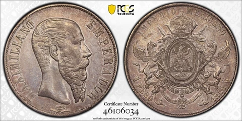 1866-Mo Mexico EMPIRE OF MAXIMILIAN Peso Silver Coin Mexico Mint PCGS AU-Details Cover