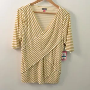 Vince Camuto NWT Macys V-Neck Top Womens XL Cream Gold Short Sleeve - Picture 1 of 7