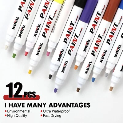 12Pcs Waterproof Permanent Paint Marker Pen For Car Tyre Tire Tread Rubber Metal - Image 1 of 4