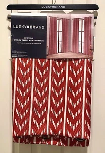 Set Of Four Lucky Brand 38" x 84" Window Panels w/Grommets Crimson White NWT - Picture 1 of 5