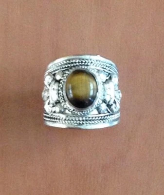 Anillo de plata tibetano ojo de tigre ajustable Foto 1 de 4