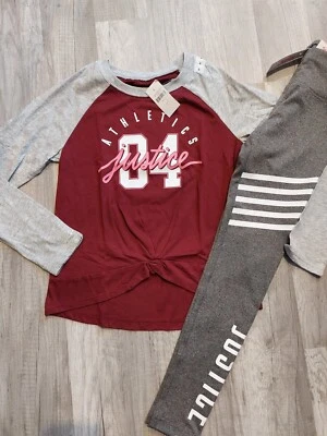 Nuevo con etiquetas Conjunto Justice Niñas Manga Raglán Logo Top/Leggings Talla 8 (R) Foto 1 de 4