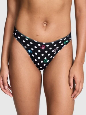 Victoria's Secret PINK - M Cotton High-Leg Thong Panty - Black White Dot Medium - Image 1 of 3