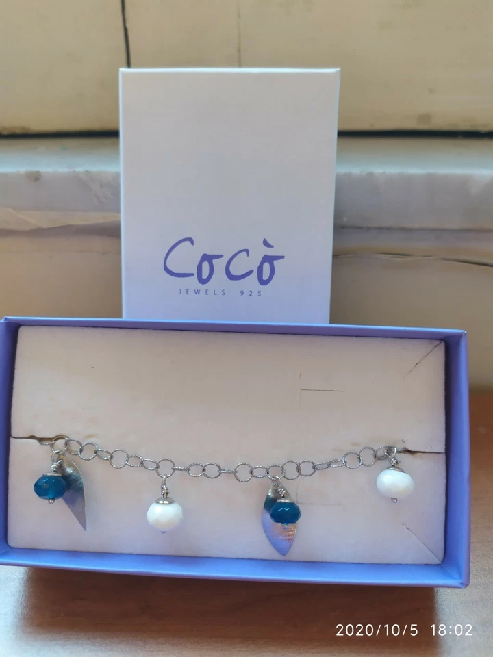 Bracciale argento con pietre naturali AGATA, pendenti piume  - Cocò Jewels 925 - Immagine 1 di 1