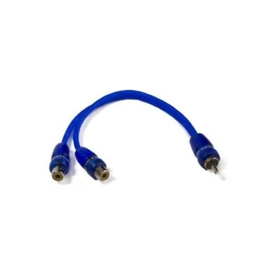 New Stinger SSRCB2F 2 Female to 1 Male Car Audio RCA Y Interconnect Cable - Blue - Image 1 of 2