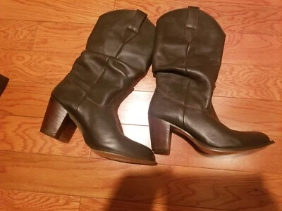 Nine West Marmaladx5 Brow Leather Slouch Round Toe Chunky Heel Western Boot 6.5 - Image 1 of 4