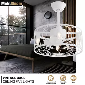 18" Reversible Ceiling Fan Caged Chandelier Light Pendant Fan w/Remote Control - Picture 1 of 14