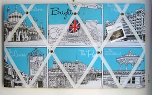 'Brighton Icons' fabric covered,box framed, LARGE Memo Pin Notice message board - Picture 1 of 2