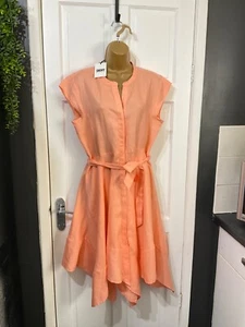 DKNY size 10 dress 100% linen bright orange summer casual holiday beach new tags - Picture 1 of 18