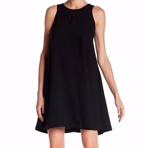 $139 NWT NANETTE NANETTE LEPORE Sz8 LACE APPLIQUE SLEEVELESS DRESS VERY BLACK  - Picture 1 of 4