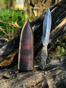 Dagger knife Full Tang Damascuss Steel Double Edge Dagger Knife With Sheath - Picture 1 of 6