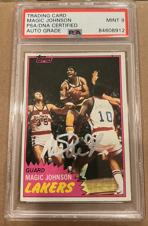 Magic Johnson Signed 1981 Topps #21 Lakers HOF PSA/DNA AUTO MINT 9 Authentic - Image 1 of 4