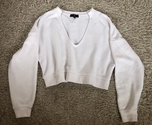 Misguided Crop-Top Pullover weiß V-Ausschnitt Active UK 8 - Bild 1 von 6