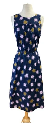 BODEN Sleeveless Midi Dress Sz 10 Navy Blue Cotton Garden Party Sundress - Image 1 of 4