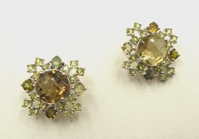 Lemonquarz, Peridot, Saphir - Ohrringe,  Ohrstecker     Sterlingsilber 925 - Bild 1 von 4