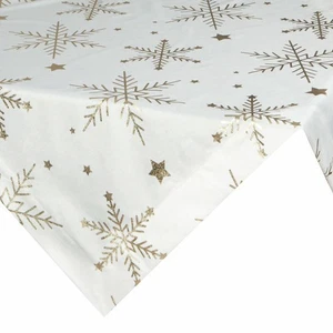 Weihnachts-Tischdecke Tischdecke Deko Xmas Schneeflockenmuster weiß gold 85x85cm - Bild 1 von 5