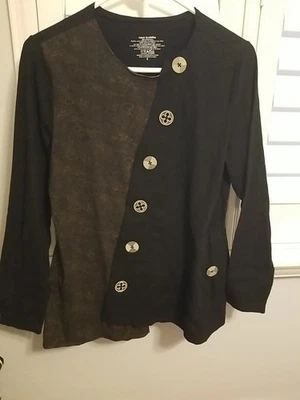 Неоновый Будда верхний женщин размер маленький черный хлопок кнопки Artsy богемное - Изображение 1 из 2