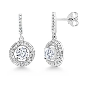 925 Sterling Silver Dangle Earrings Lab Grown Diamond Moissanite (1.51 Cttw) - Picture 1 of 4