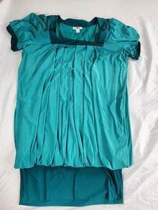 Dressbarn Women’s Dress Size 18W Teal Pleated Satin Short Sleeve Square Neck - Picture 1 of 7