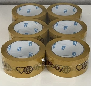 "6 rollos de cinta de embalaje amarilla con logotipo de marca oficial eBay envío 2" X 75""" - Imagen 1 de 3