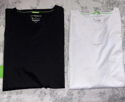 Lot 2 Healing Hands HH WORKS Mens XL  V-neck Mathew Scrub Top Black Short Sleeve - Image 1 of 4