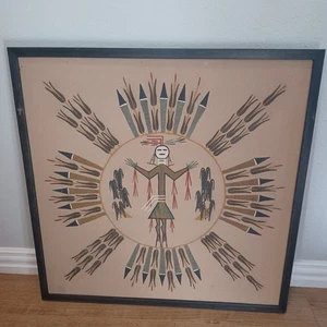 Authentische Navajo Sandmalerei GROSS - Sonnentänzerin 24" x 24" - Notiz vom Künstler - Bild 1 von 18