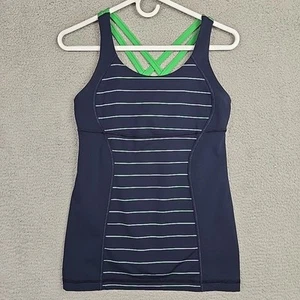 Canotta Lululemon Energy blu/verde a righe con spalline palestra racerback donna 6 - Foto 1 di 14