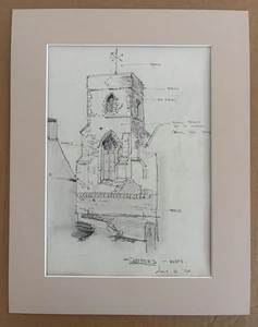 Antique Matted 1920s Walter Church Pencil Drawing, Shefford, England, EUC - Picture 1 of 2