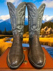 Justin Boots Gun Metal Gray Exotic Tegu Lizard 8327 Sz 13-D Stand out! 795-14073 - Picture 1 of 10