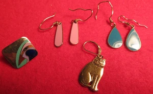 Vintage Laurel Burch Earrings Lot 2 pairs & 2 Halves - Picture 1 of 14