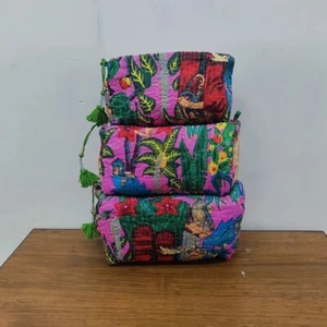 Indian 3 PC Makeup Bag Waterproof Cosmetic Bags Quilted Travel Home Toiletry Bag - Picture 1 of 5