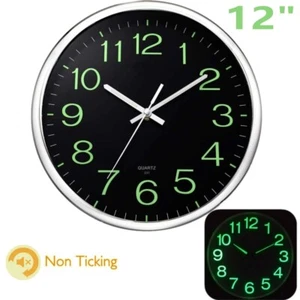 Large 12 inch Modern Battery Wall Clock Luminous Glow Night Lights Quartz Silent - Picture 1 of 9