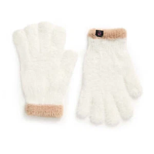 NWT Women's Cuddl Duds Ivory Feather Knit Colorblock Gloves OS - Picture 1 of 4