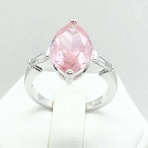 R4654 Damen Modeschmuck Weißgold vergoldet rosa Kristall Solitär Ring - Bild 1 von 8
