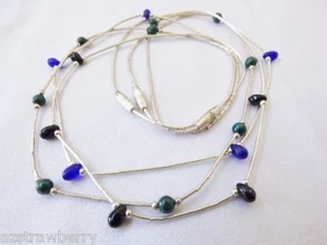 Lot of 3 Liquid Sterling Silver Black Onyx Blue Glass Green Malachite Necklace - Picture 1 of 4