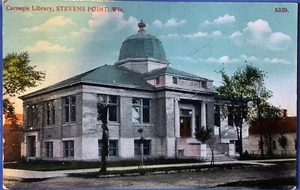 Stevens Point “ Carnegie Library “ Postcard Wisconsin - Picture 1 of 2