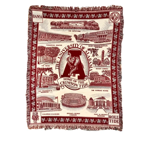 VTG 90s University of Alabama Crimson Tide Tapestry Throw Blanket Afghan 65x51” Cover