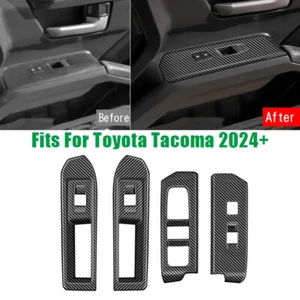 4PC Carbon Fiber Door Window Lift Switch Button Trim For Toyota Tacoma 2024 2025 - Foto 1 di 9