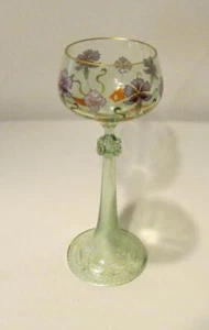 Early 1900s Regenhütte Bavaria Germany Art Nouveau Blown Wine Glass Enamel - Picture 1 of 7