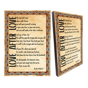 Love After Love Poem by Derek Walcott, old paper effect on wood wall art - Picture 1 of 8