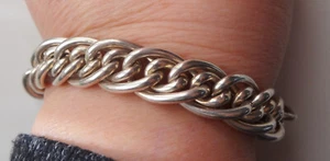 "Brazalete cubano tejido doble grueso de plata esterlina marca Italia de colección 7,5""" - Imagen 1 de 11