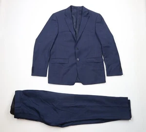 Calvin Klein Mens 40R Natural Stretch Wool 2 Piece Suit Heather Blue Pants 34x30 - Picture 1 of 15